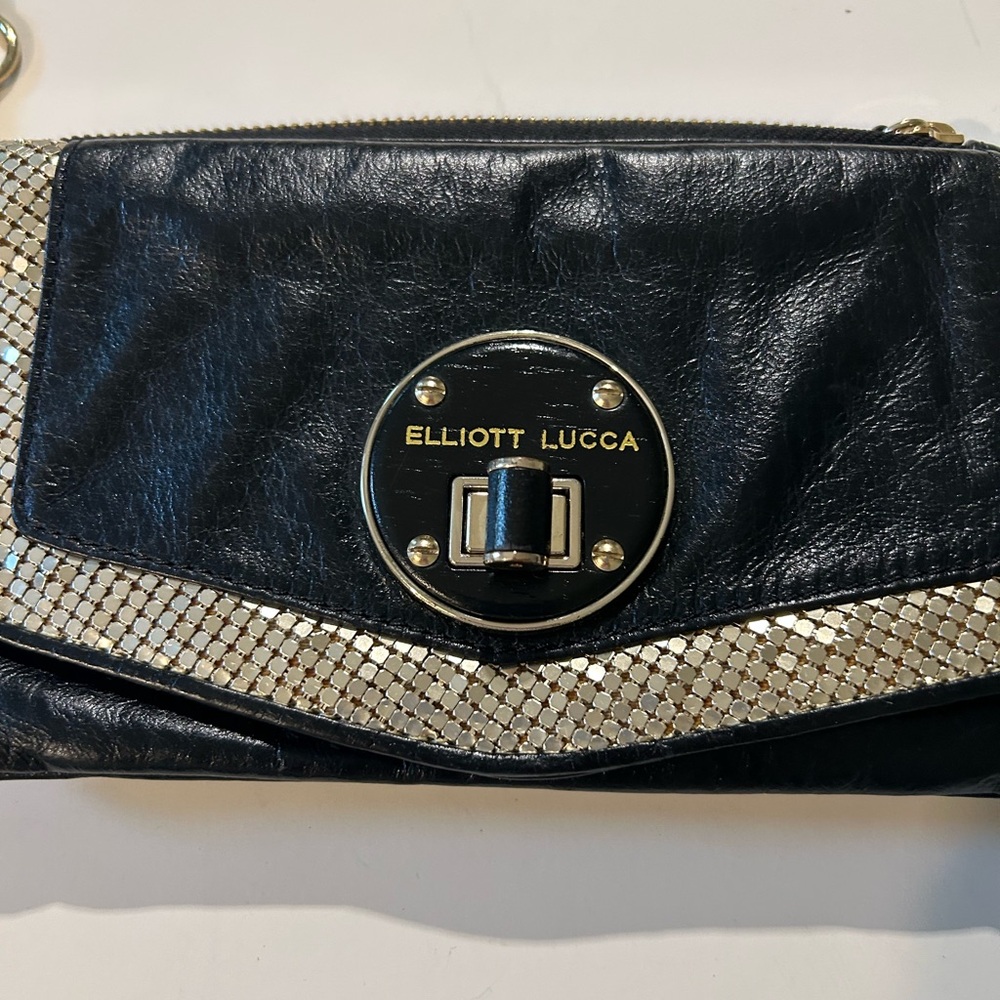 Vintage Elliott Lucca Black and Gold Wristlet with Metallic Accents